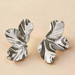 Flower Petal Earrings Silver Floral Earrings Petals Big Earrings Flower Posts
